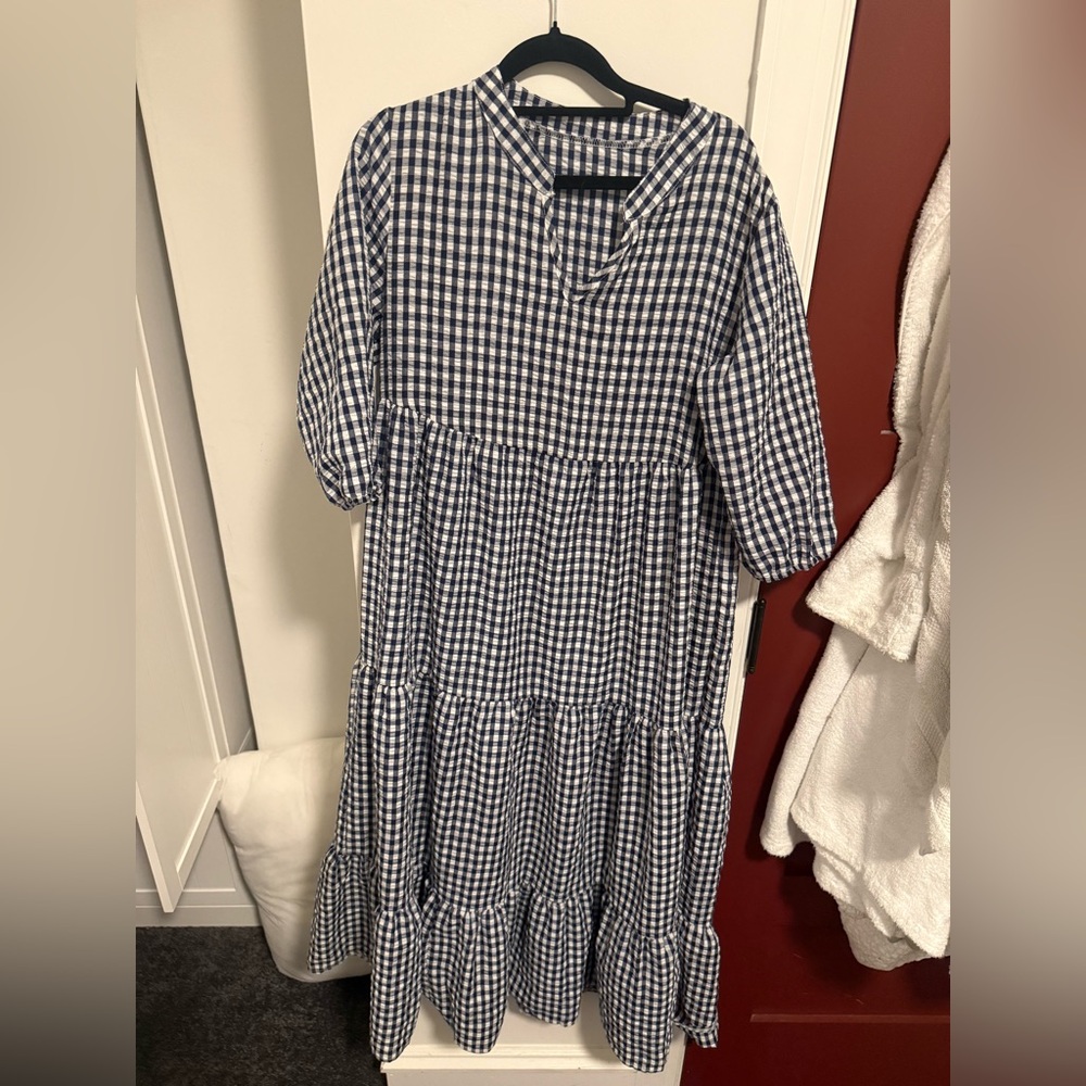 Blue and White Checkered Women’s Dress